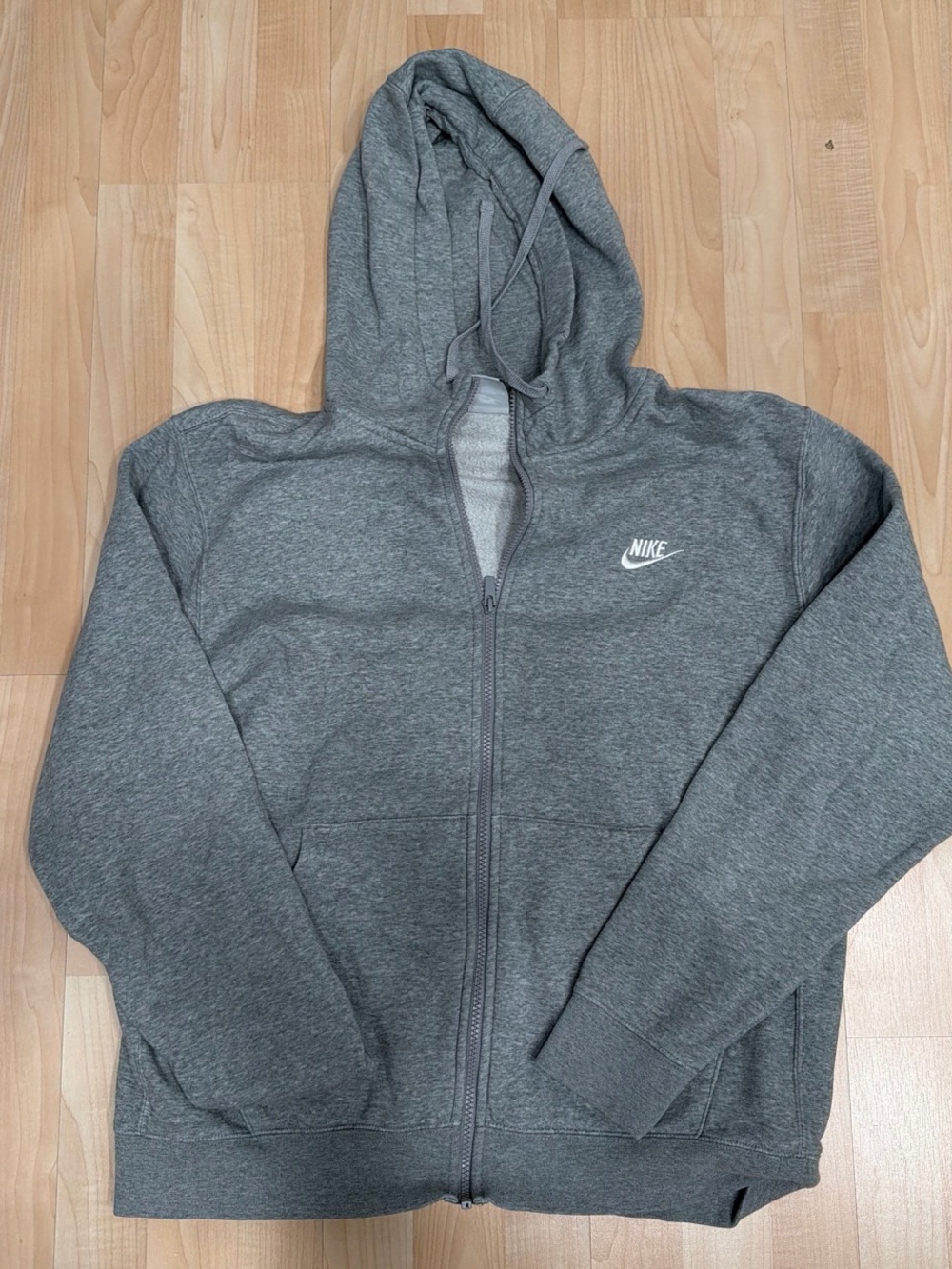 Nike Light Gray Zip-Up Hoodie with White Logo size large NWOT